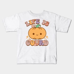 Life Is Gourd Funny Halloween Pumpkin Pun Retro Groovy Kids T-Shirt